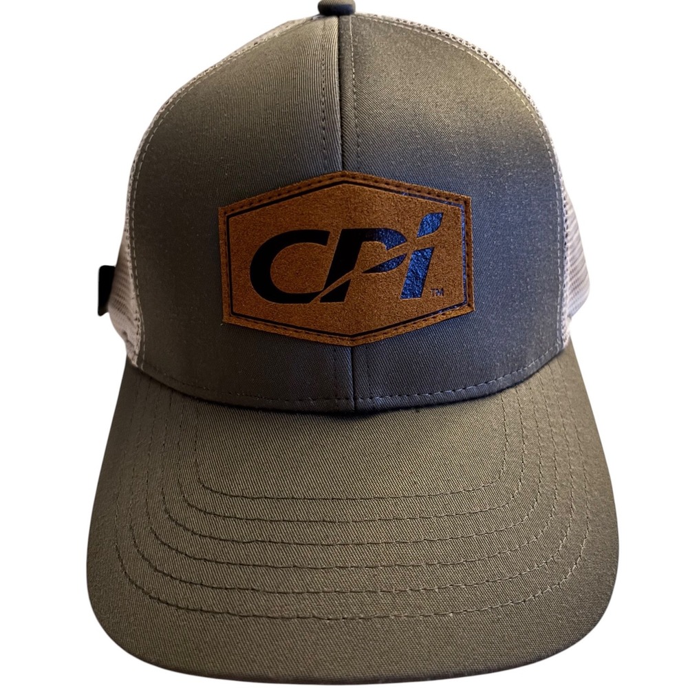 NWT CPI‎ Gray Mesh Snapback Trucker Hat Leather Patch Adjustable Outdoor Cap